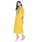 Seduva Women's Khadi Embroidered Kurti (Yellow, Khadi)
