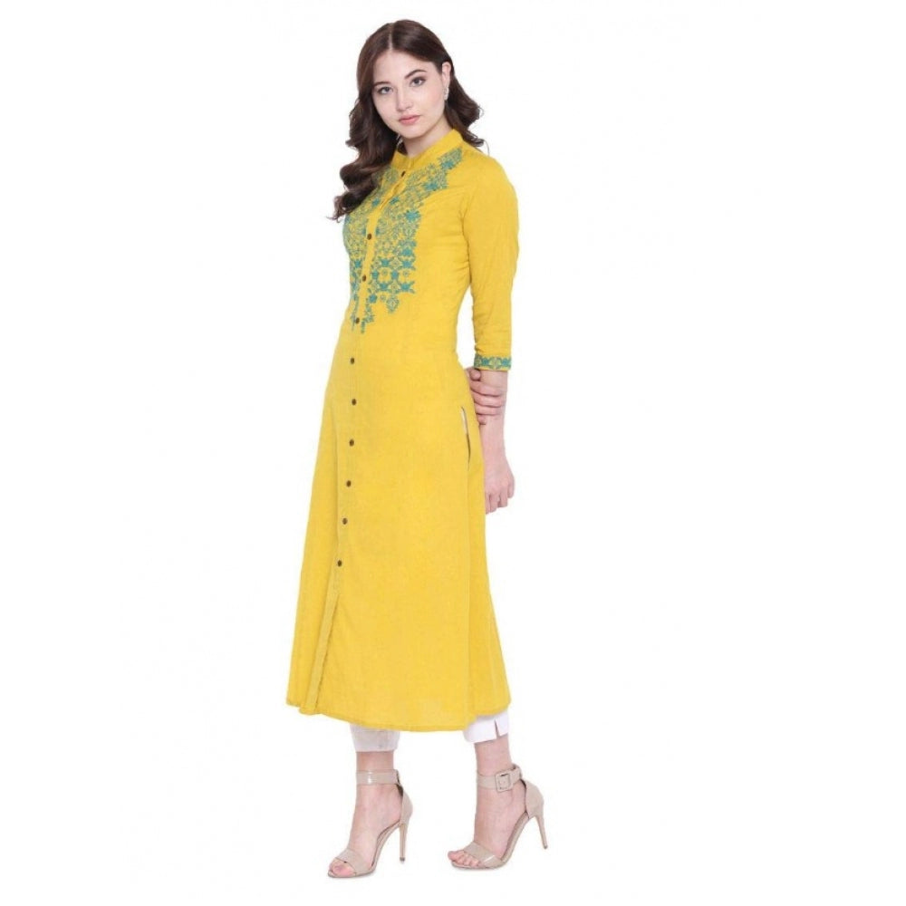Seduva Women's Khadi Embroidered Kurti (Yellow, Khadi)