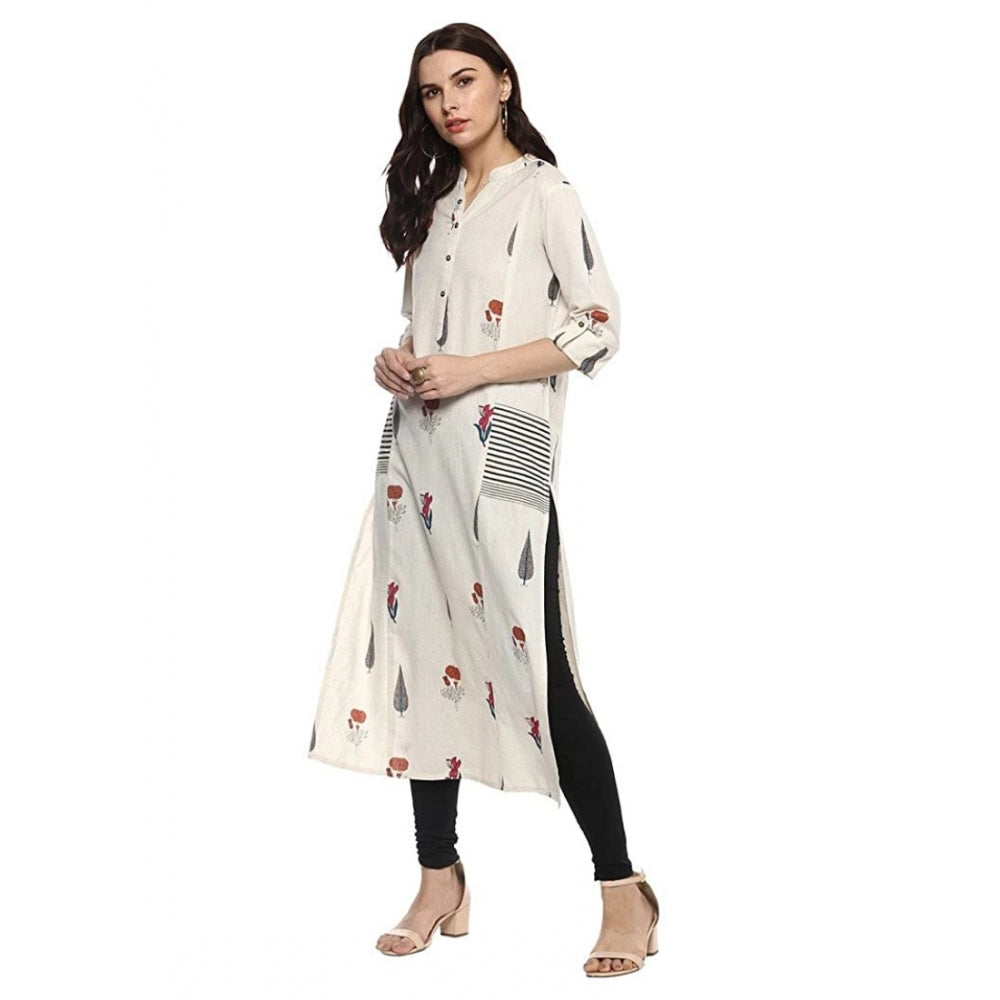 Seduva Women's Khadi Printed A Line Kurti (Off White, Khadi)