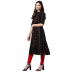 Seduva Women's Cotton Printed A Line Kurti (Black, Cotton)