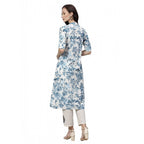 Seduva Women's Cotton Printed Floral Print Kurti (White, Blue, Cotton)