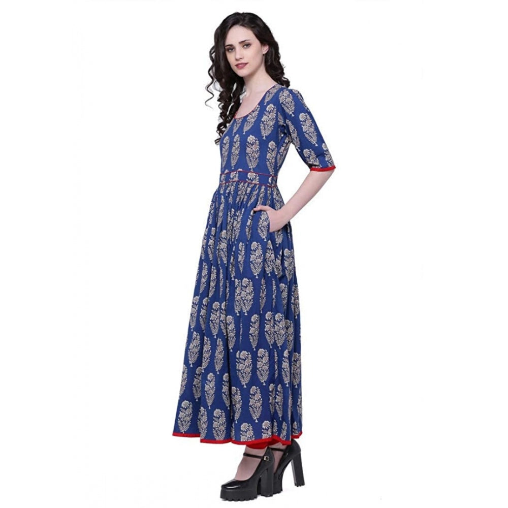 Seduva Women's Cotton Printed Anarkali Kurti (Blue, Cotton)