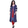 Seduva Women's Cotton Printed Long Kurti (Blue, Red, Cotton)