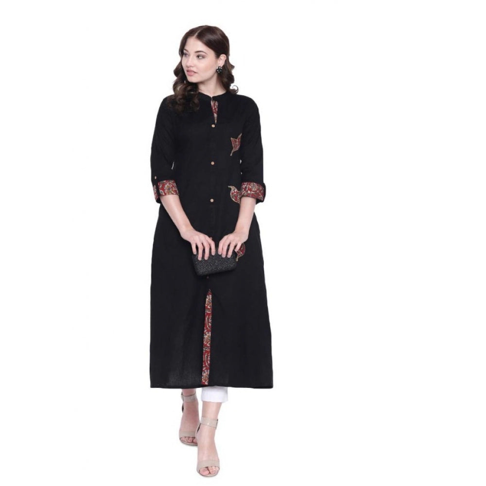 Seduva Women's Khadi Printed A Line Kurti�� (Black, Khadi)