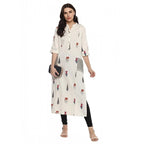 Seduva Women's Khadi Printed A Line Kurti (Off White, Khadi)