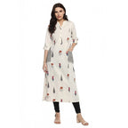 Seduva Women's Khadi Printed A Line Kurti (Off White, Khadi)