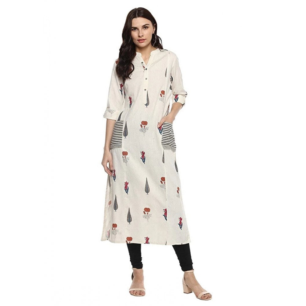 Seduva Women's Khadi Printed A Line Kurti (Off White, Khadi)