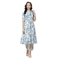 Seduva Women's Cotton Printed Floral Print Kurti (White, Blue, Cotton)
