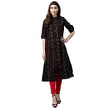 Seduva Women's Cotton Printed A Line Kurti (Black, Cotton)