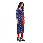Seduva Women's Cotton Printed Long Kurti (Blue, Red, Cotton)