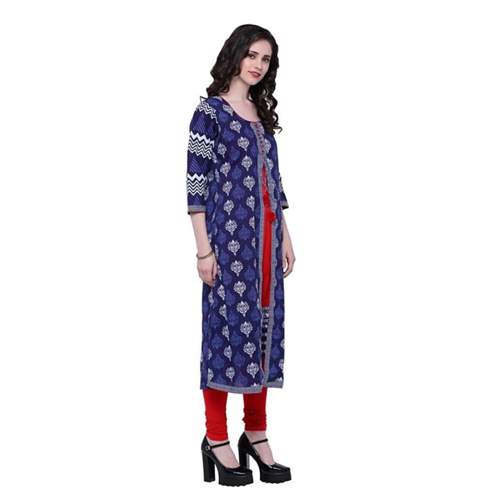 Seduva Women's Cotton Printed Long Kurti (Blue, Red, Cotton)