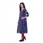 Seduva Women's Cotton Printed Long Kurti (Blue, Red, Cotton)
