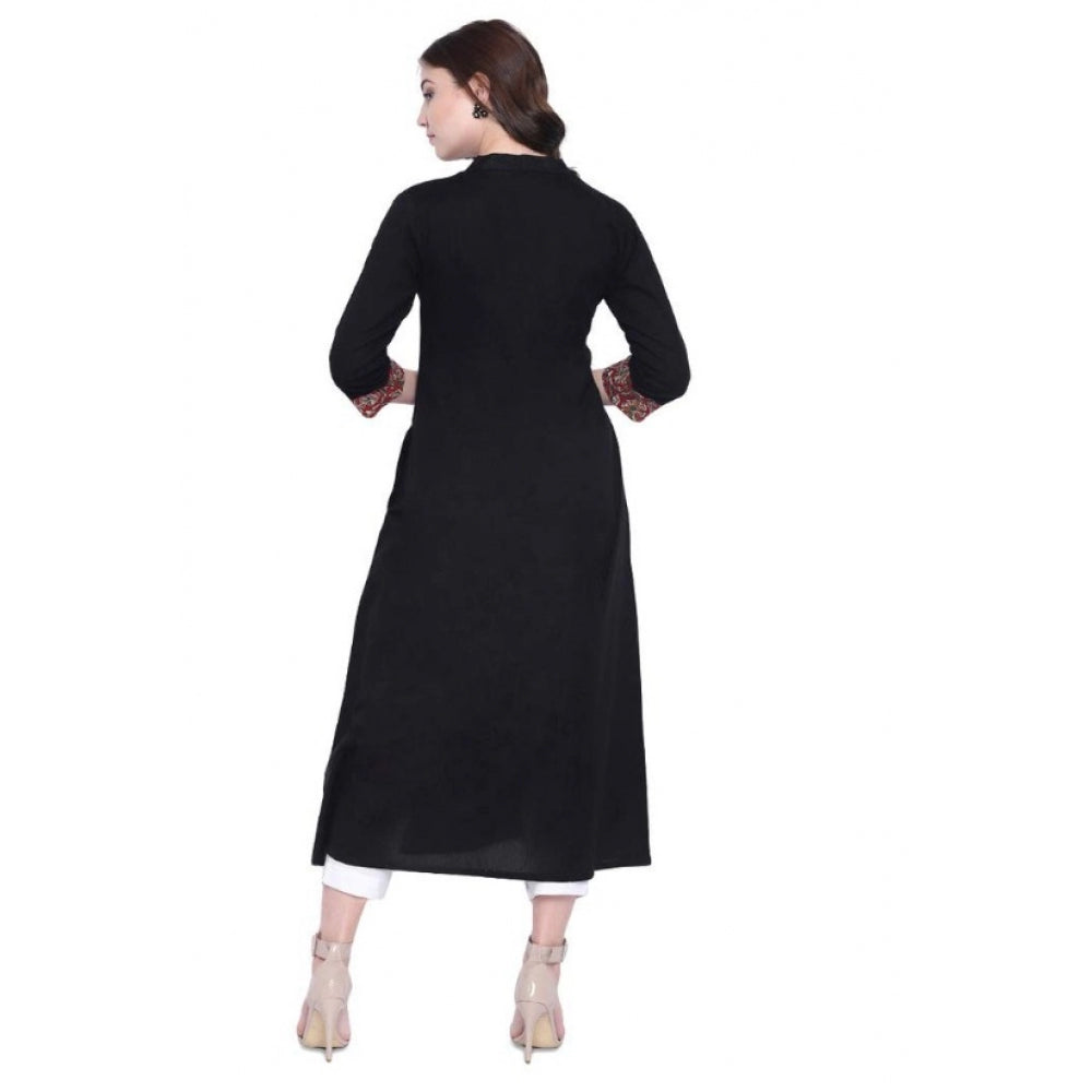 Seduva Women's Khadi Printed A Line Kurti�� (Black, Khadi)