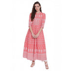 Seduva Women's Cotton Printed Regular Kurti (Peach, Cotton)