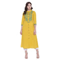 Seduva Women's Khadi Embroidered Kurti (Yellow, Khadi)