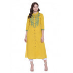 Seduva Women's Khadi Embroidered Kurti (Yellow, Khadi)