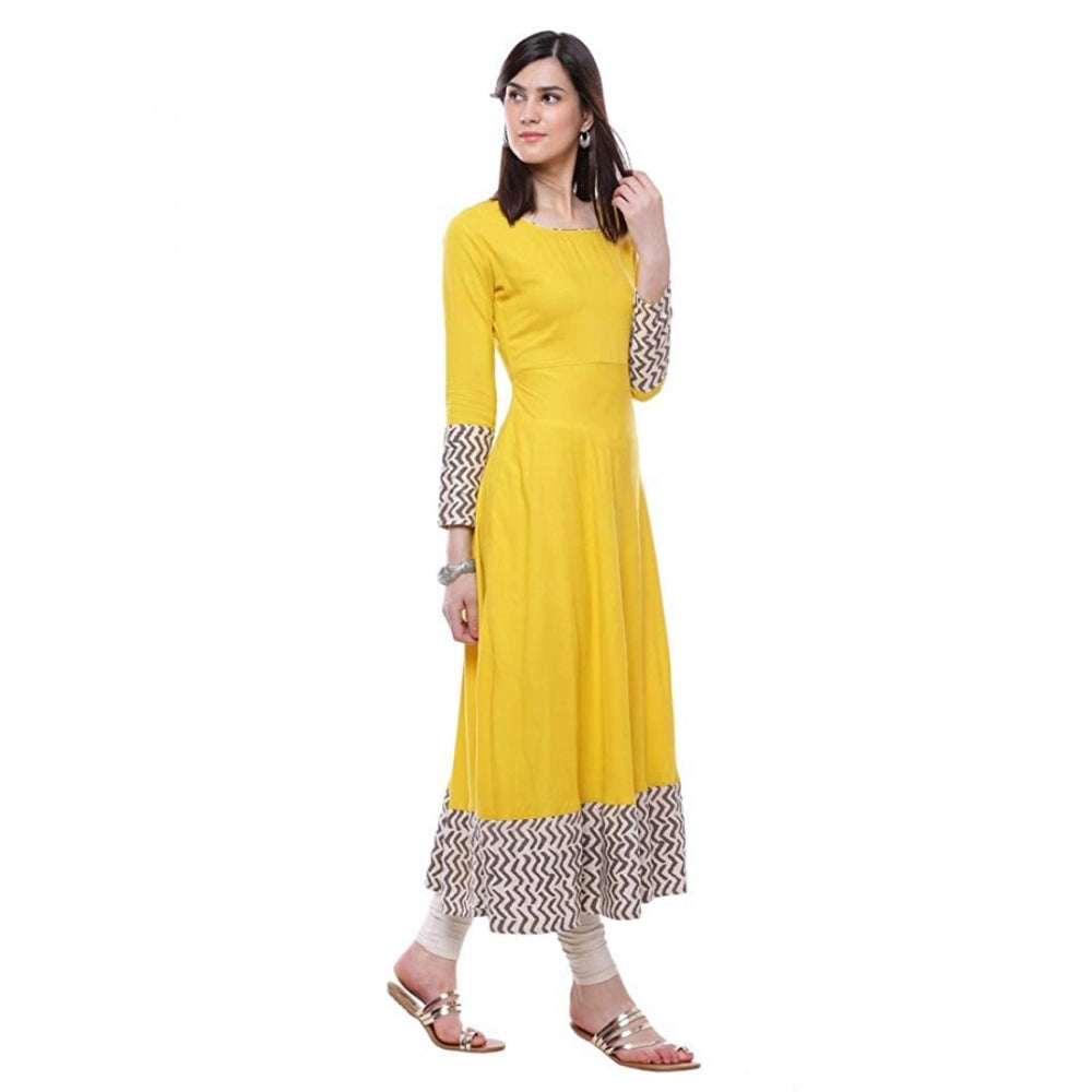 Seduva Women's Rayon Printed Solid Anarkali Kurti (Yellow, Rayon)