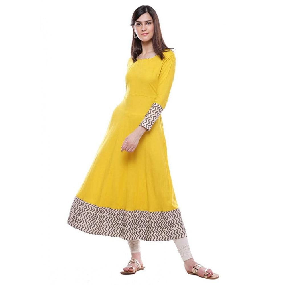 Seduva Women's Rayon Printed Solid Anarkali Kurti (Yellow, Rayon)