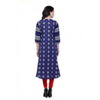 Seduva Women's Cotton Printed Long Kurti (Blue, Red, Cotton)