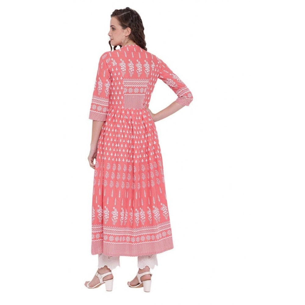 Seduva Women's Cotton Printed Regular Kurti (Peach, Cotton)