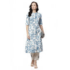 Seduva Women's Cotton Printed Floral Print Kurti (White, Blue, Cotton)