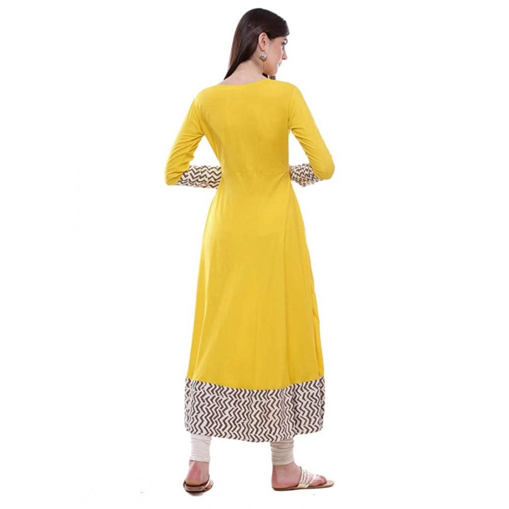 Seduva Women's Rayon Printed Solid Anarkali Kurti (Yellow, Rayon)