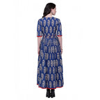 Seduva Women's Cotton Printed Anarkali Kurti (Blue, Cotton)