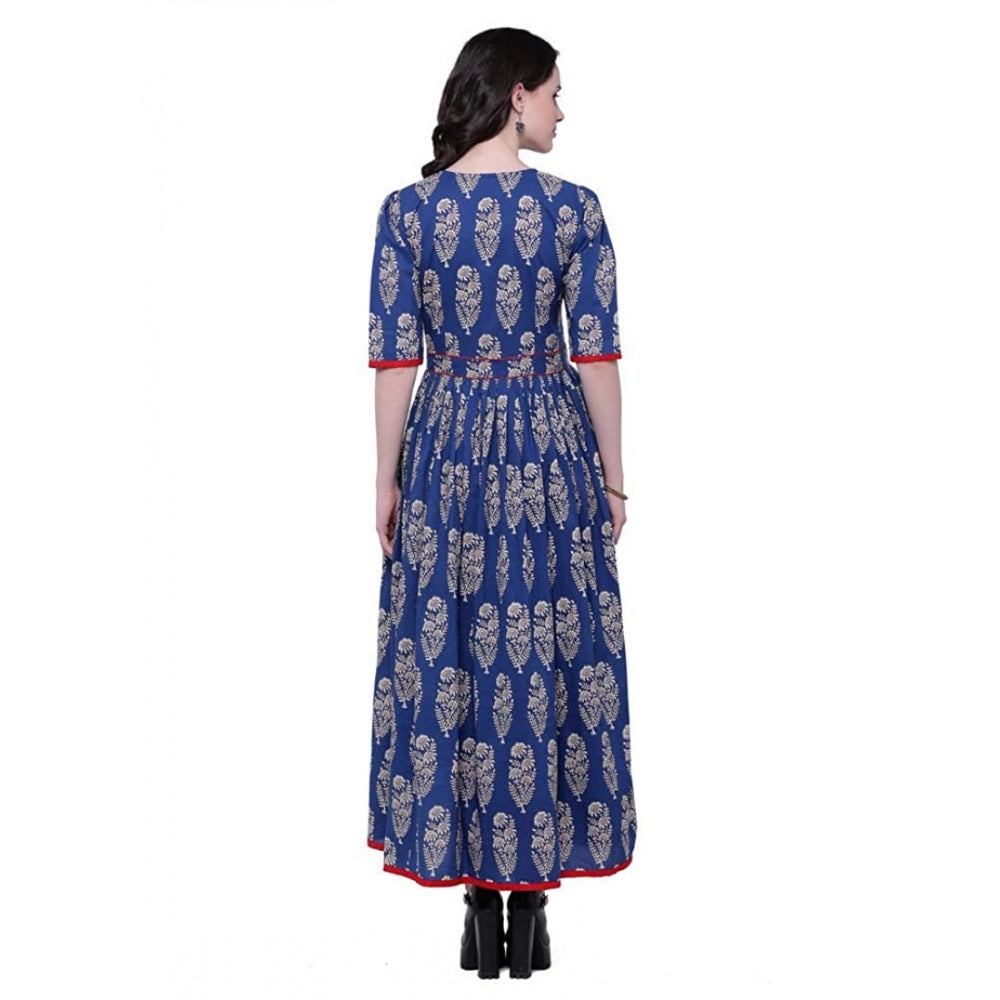 Seduva Women's Cotton Printed Anarkali Kurti (Blue, Cotton)
