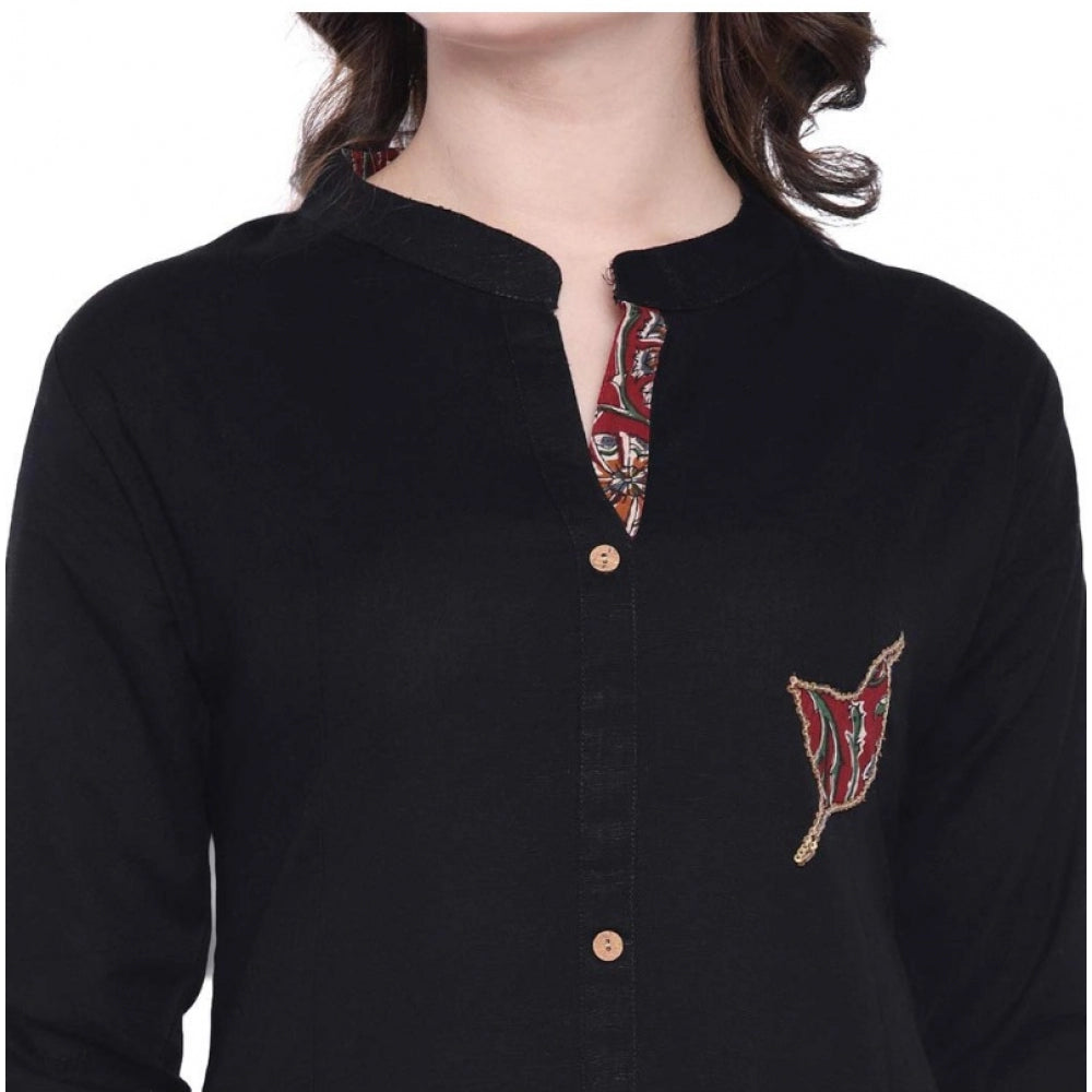 Seduva Women's Khadi Printed A Line Kurti�� (Black, Khadi)