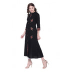 Seduva Women's Khadi Printed A Line Kurti�� (Black, Khadi)