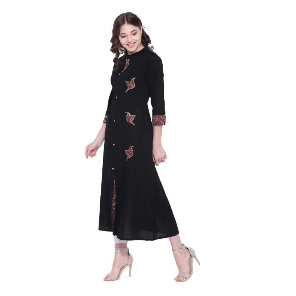 Seduva Women's Khadi Printed A Line Kurti�� (Black, Khadi)