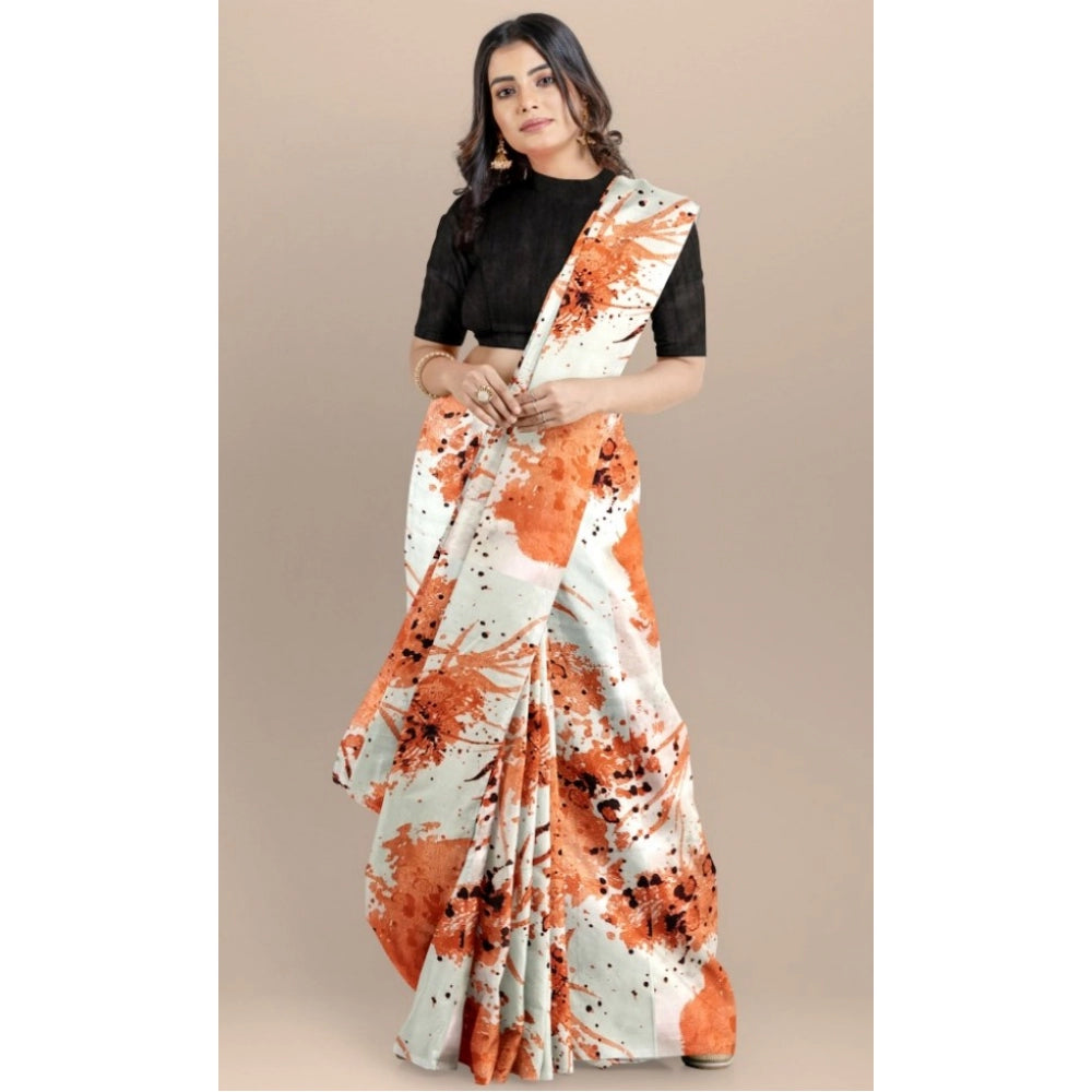 Seduva Women's Joya Silk Saree with Blouse (Orange, 5-6 Mtrs)