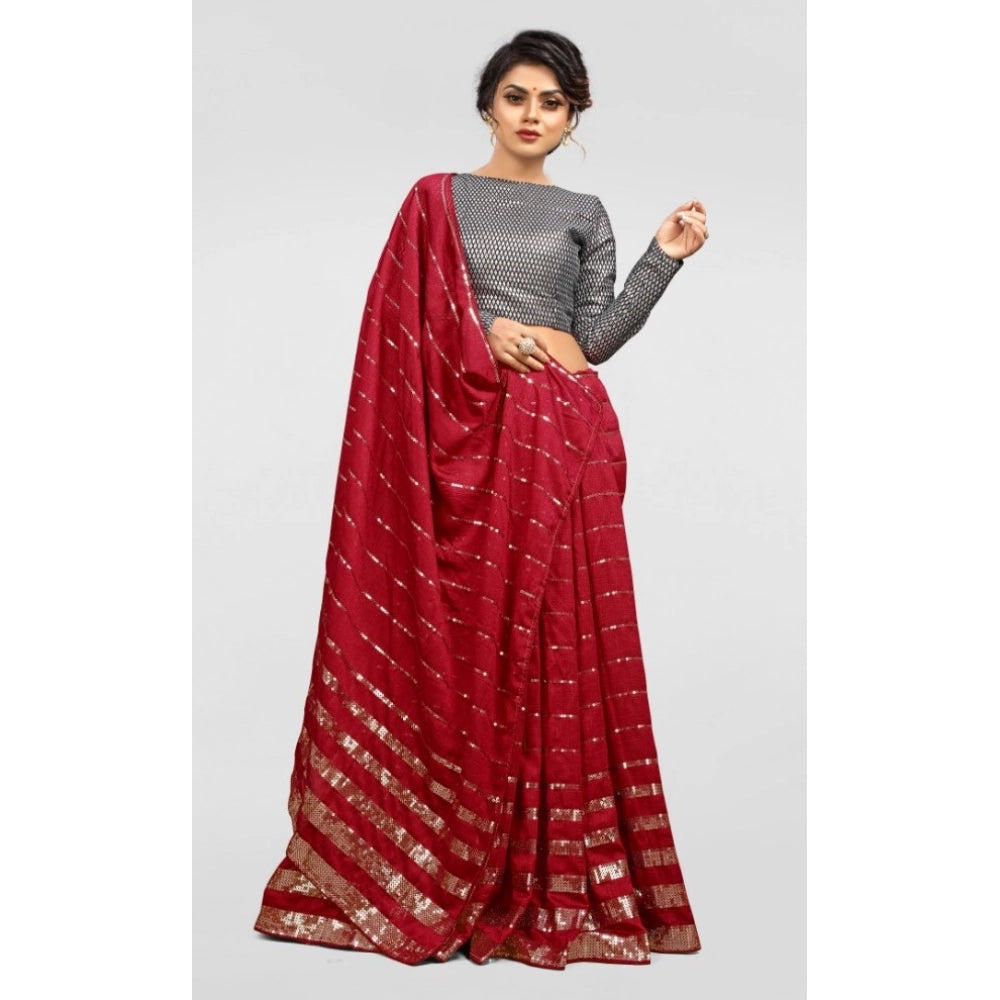 Seduva Women's Vichitra Saree with Blouse (Red, 5-6 Mtrs)