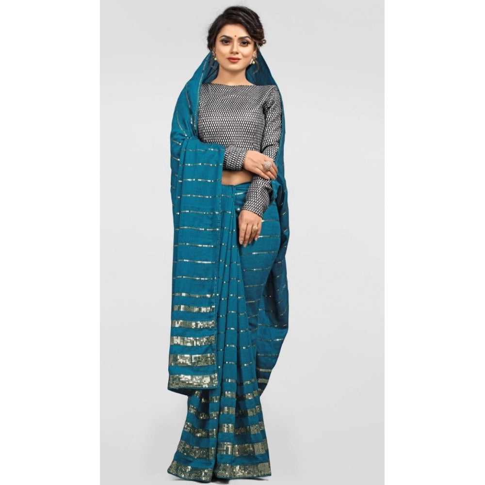 Seduva Women's Vichitra Saree with Blouse (Rama, 5-6 Mtrs)