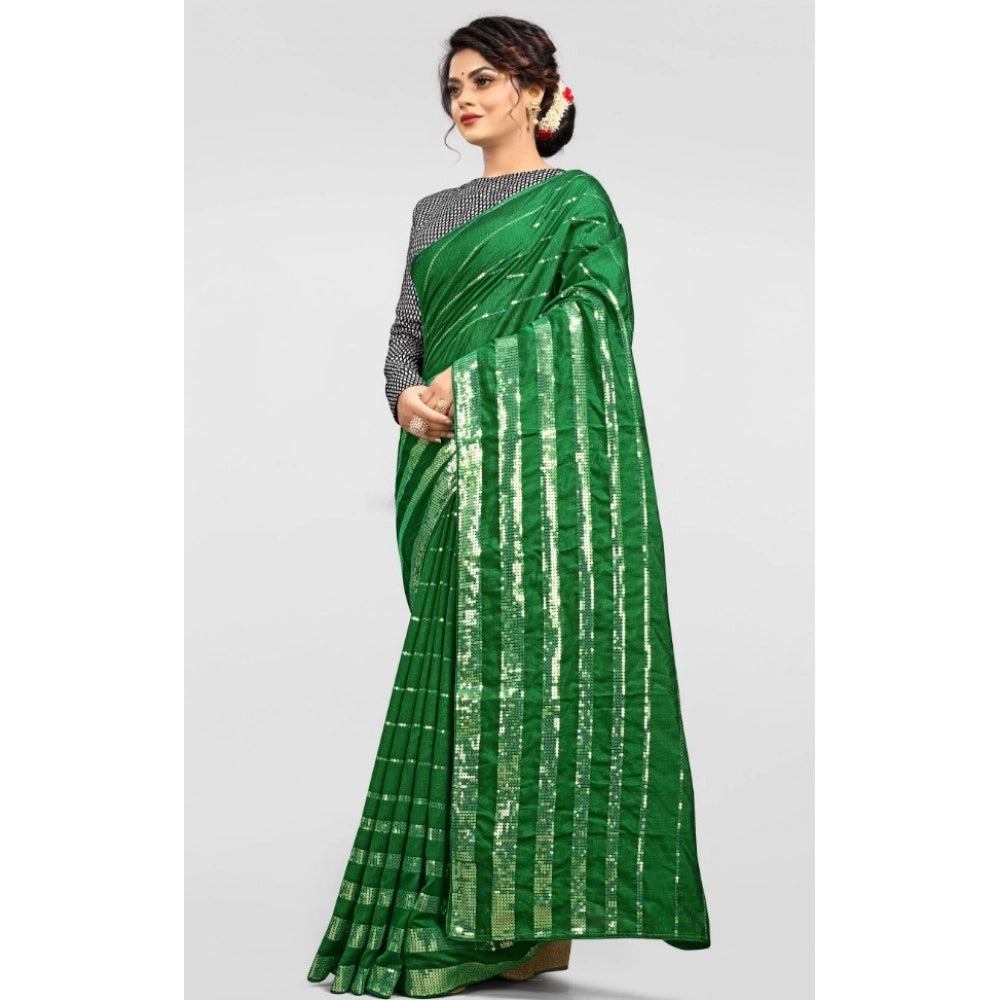 Seduva Women's Vichitra Saree with Blouse (Green, 5-6 Mtrs)
