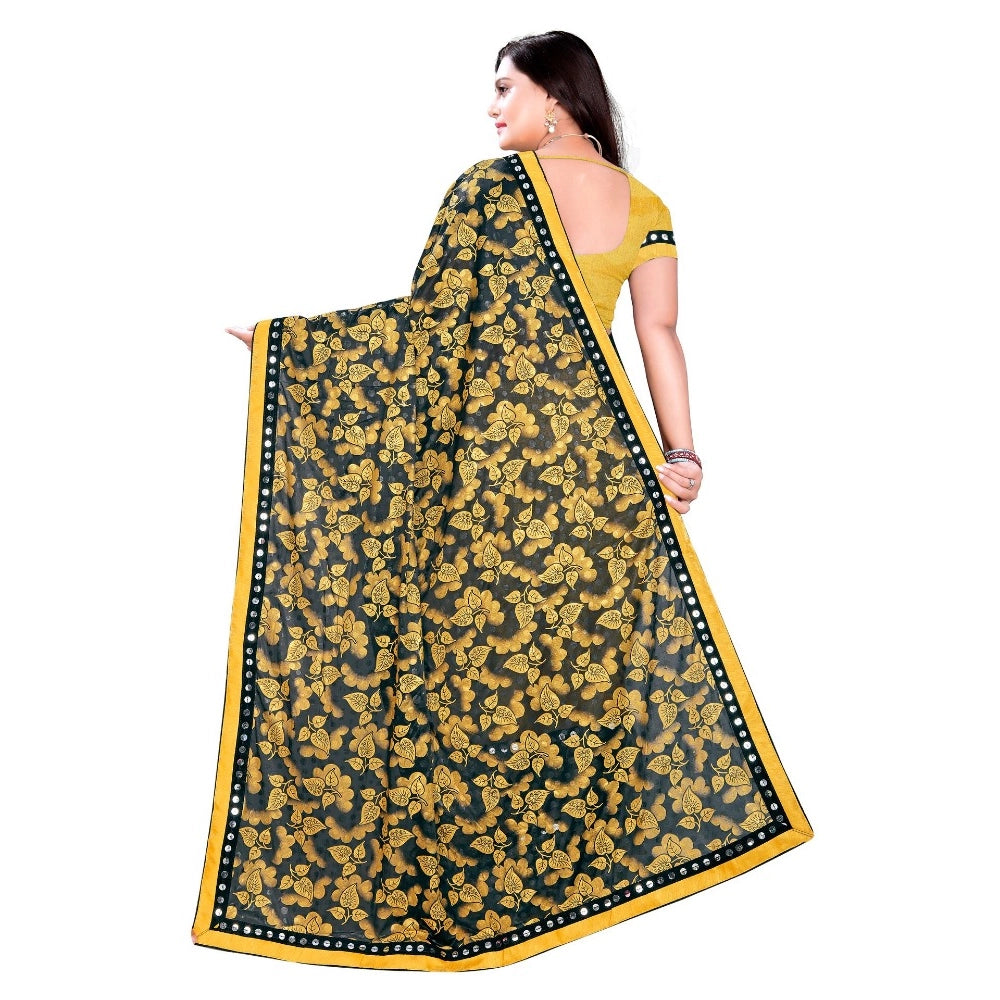 Seduva Women's Lycra Blend Saree with Blouse (Mustard, 5-6 Mtrs)