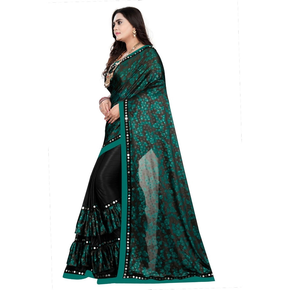 Seduva Women's Lycra Blend Saree with Blouse (Green, 5-6 Mtrs)