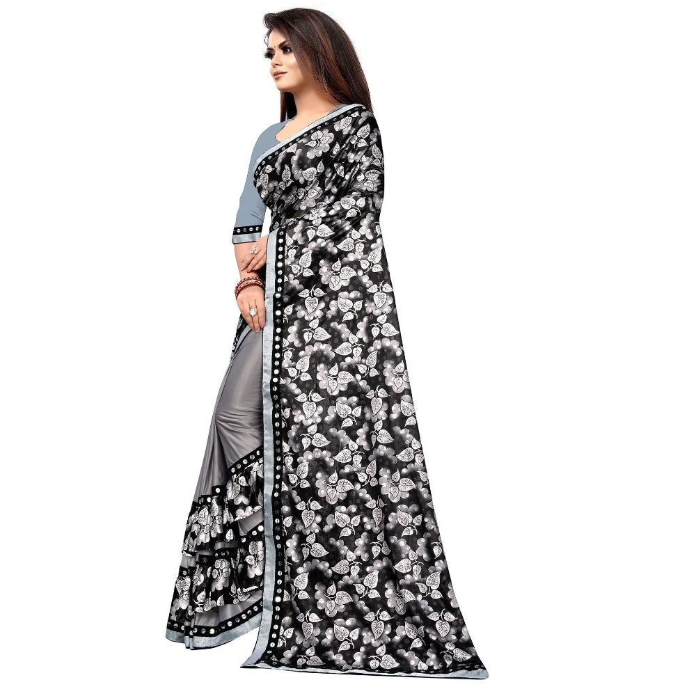 Seduva Women's Lycra Blend Saree with Blouse (Grey, 5-6 Mtrs)