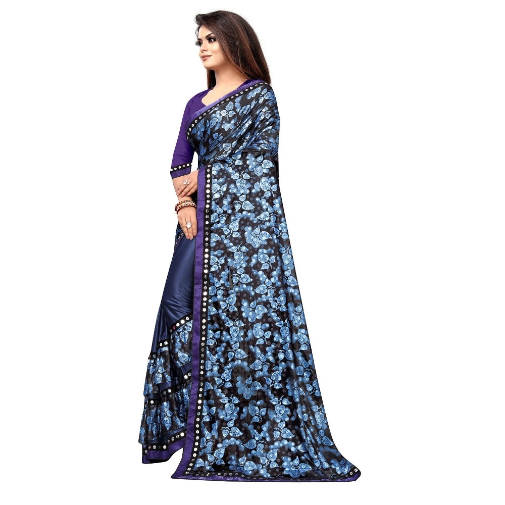 Seduva Women's Lycra Blend Saree with Blouse (Blue, 5-6 Mtrs)