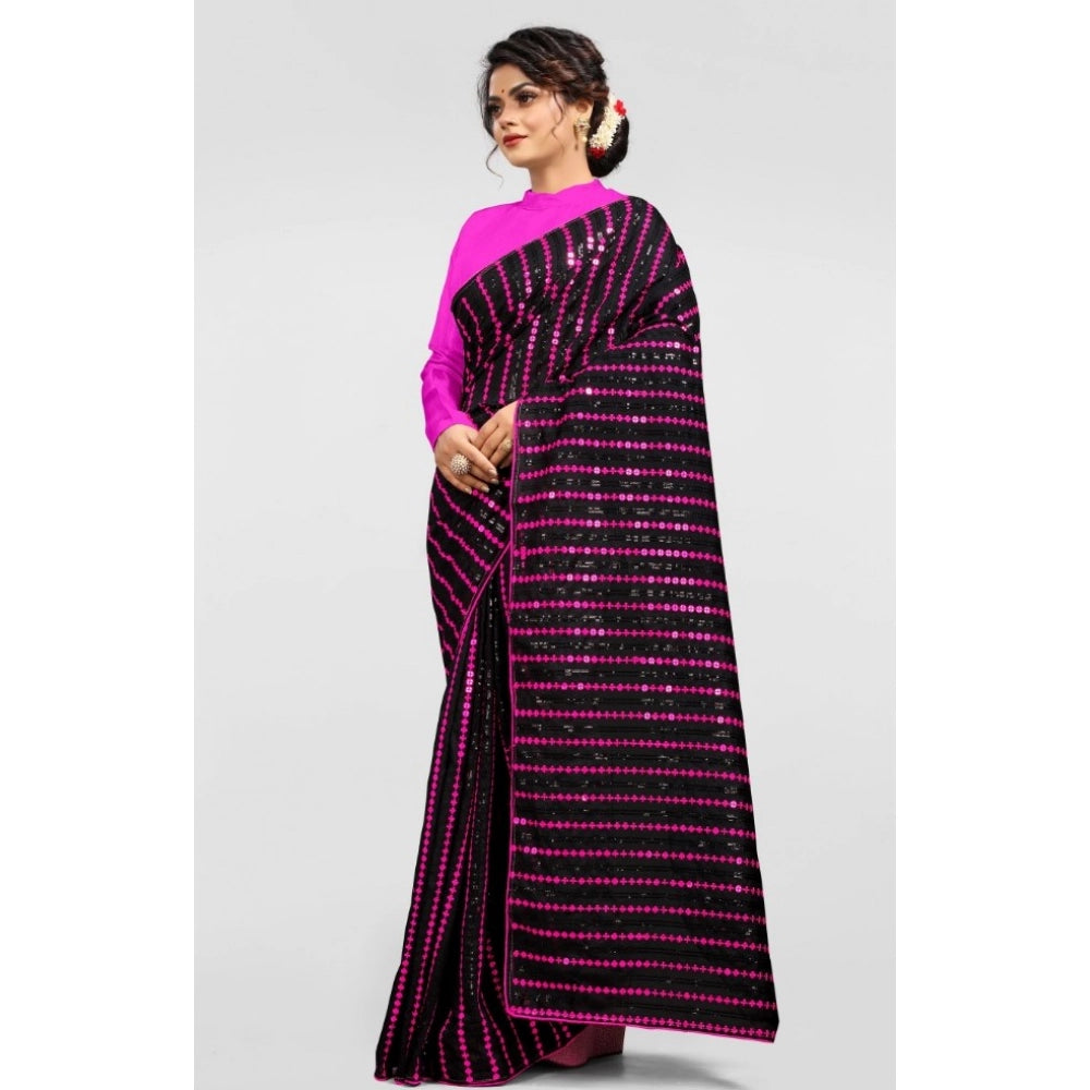 Seduva Women's Vichitra Saree with Blouse (Pink, 5-6 Mtrs)