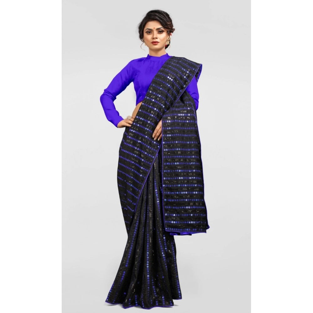 Seduva Women's Vichitra Saree with Blouse (Blue, 5-6 Mtrs)