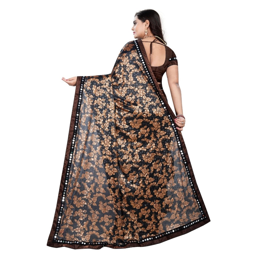 Seduva Women's Lycra Blend Saree with Blouse (Coffee, 5-6 Mtrs)