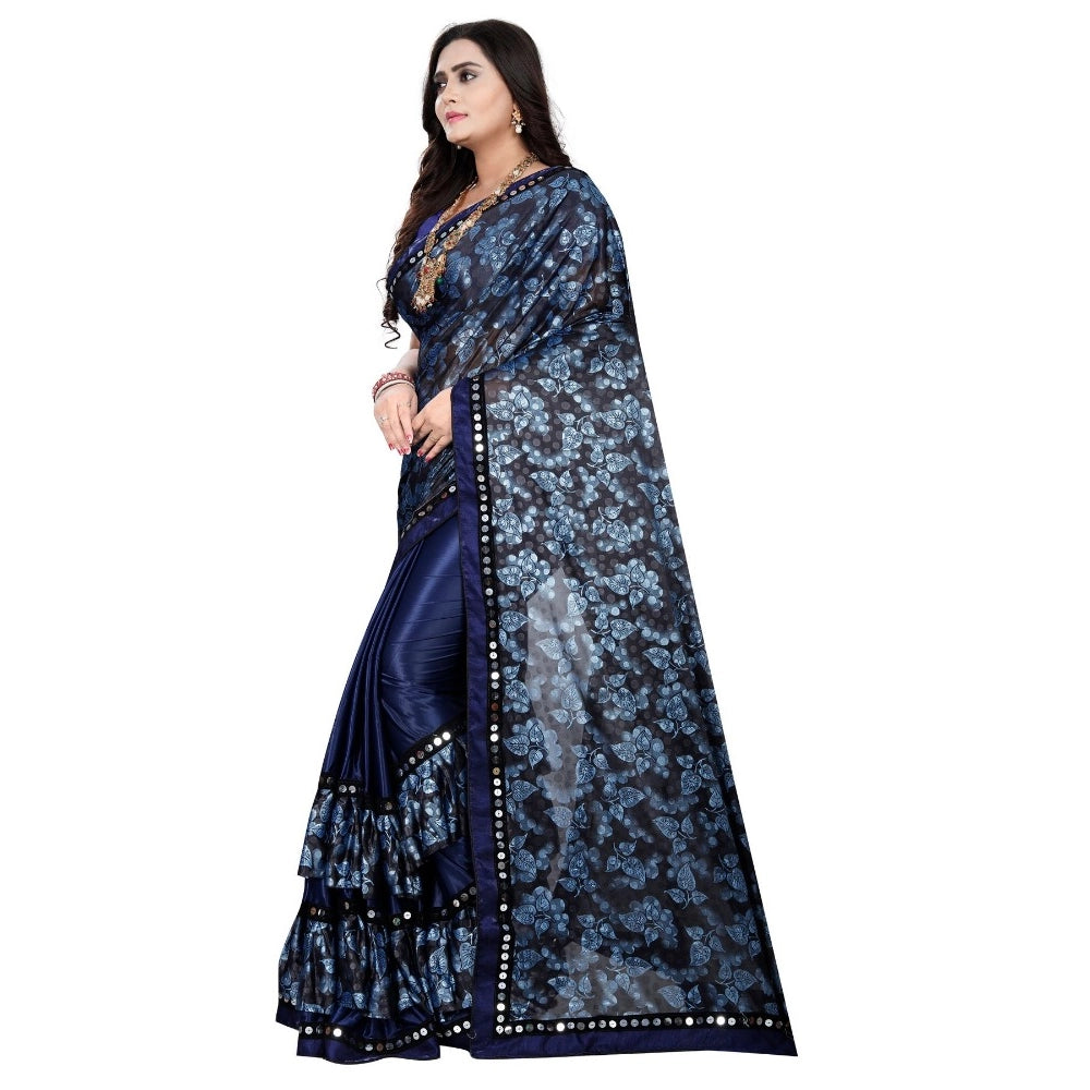 Seduva Women's Lycra Blend Saree with Blouse (Blue, 5-6 Mtrs)