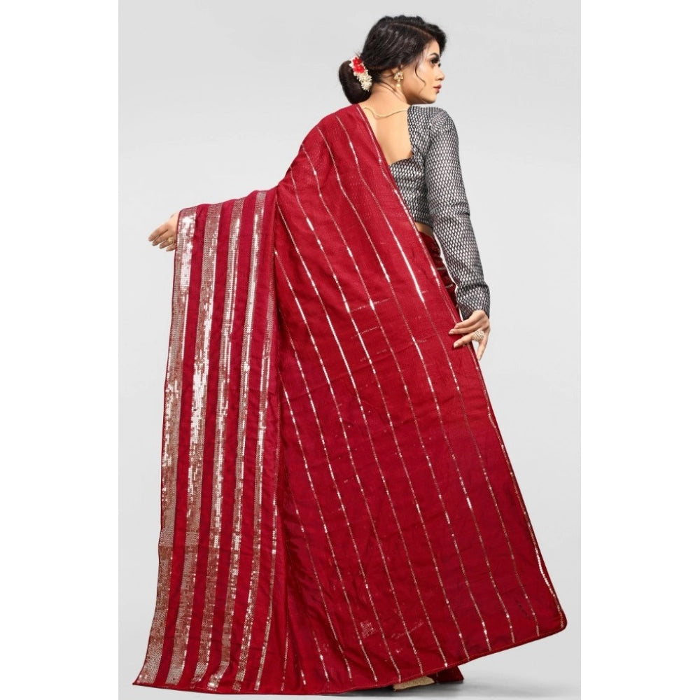 Seduva Women's Vichitra Saree with Blouse (Red, 5-6 Mtrs)