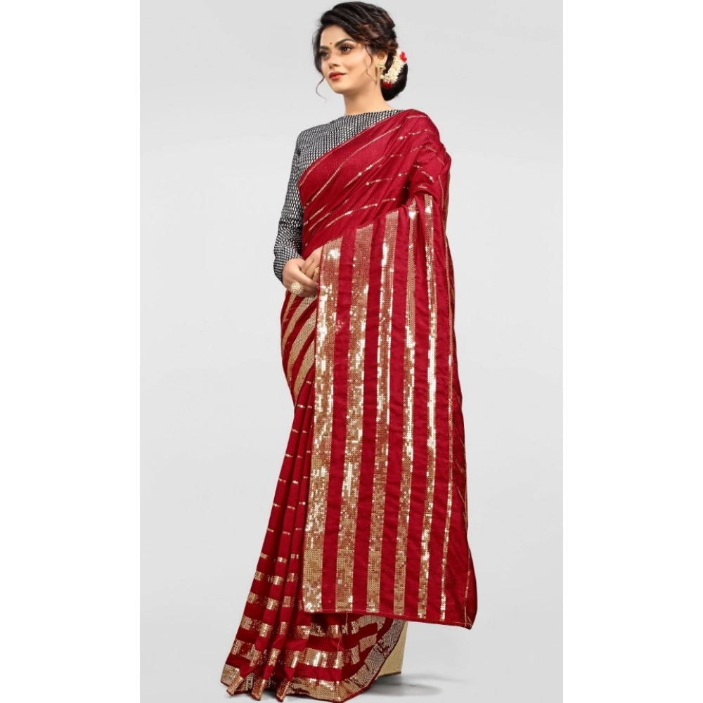 Seduva Women's Vichitra Saree with Blouse (Red, 5-6 Mtrs)