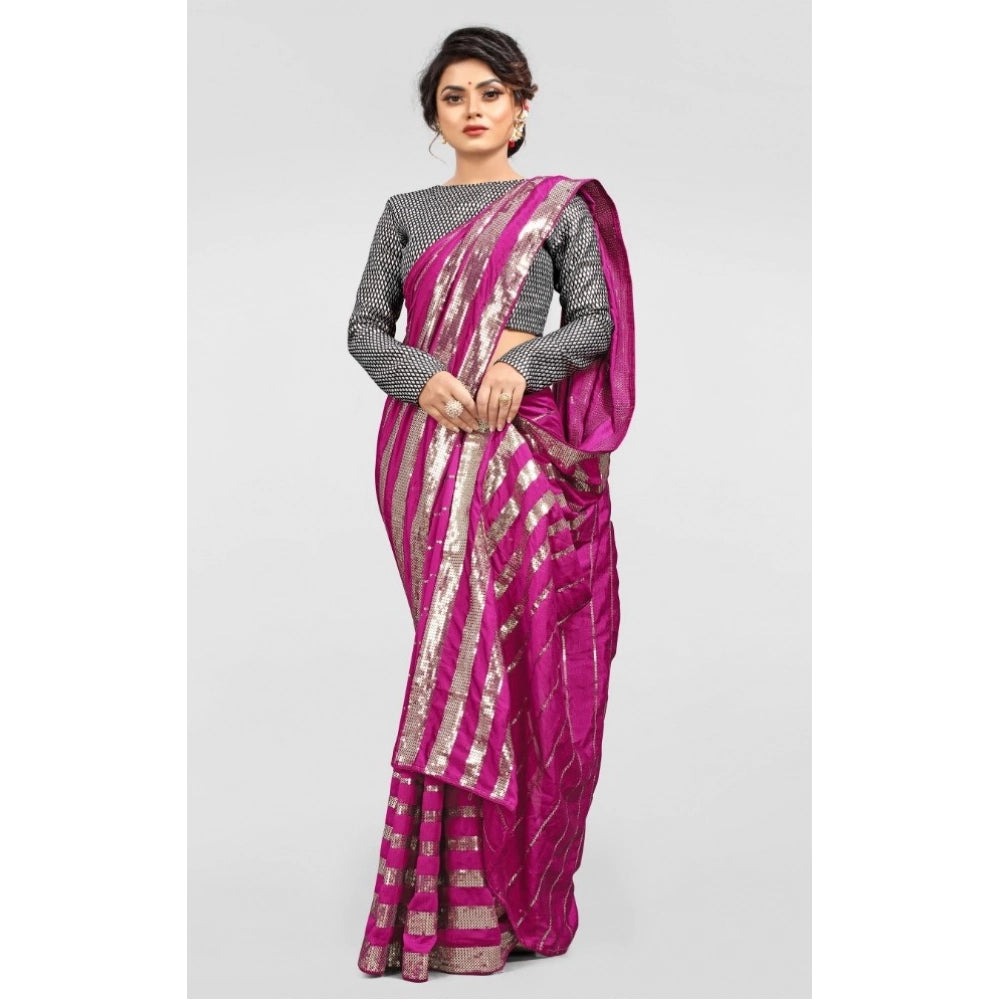 Seduva Women's Vichitra Saree with Blouse (Pink, 5-6 Mtrs)