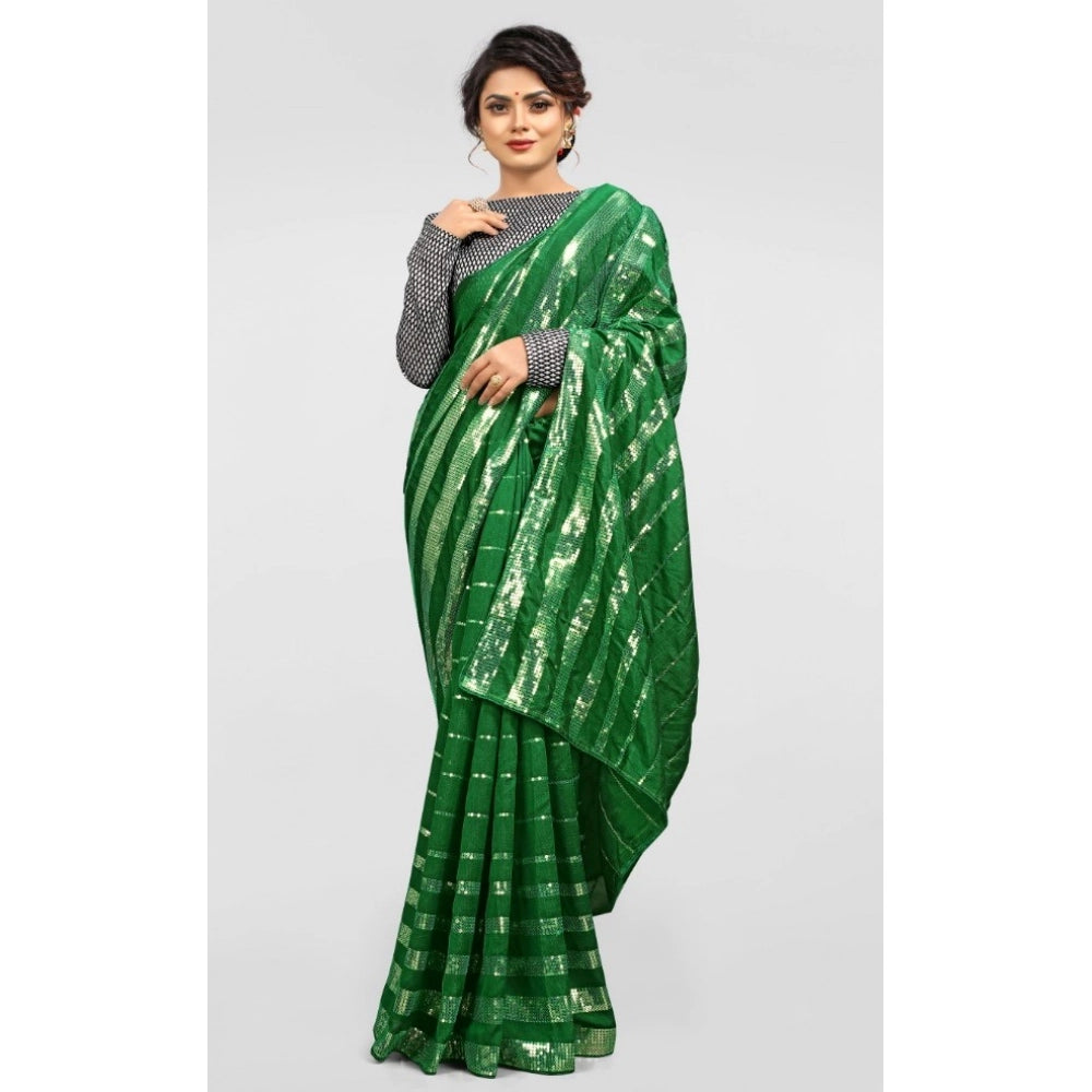 Seduva Women's Vichitra Saree with Blouse (Green, 5-6 Mtrs)