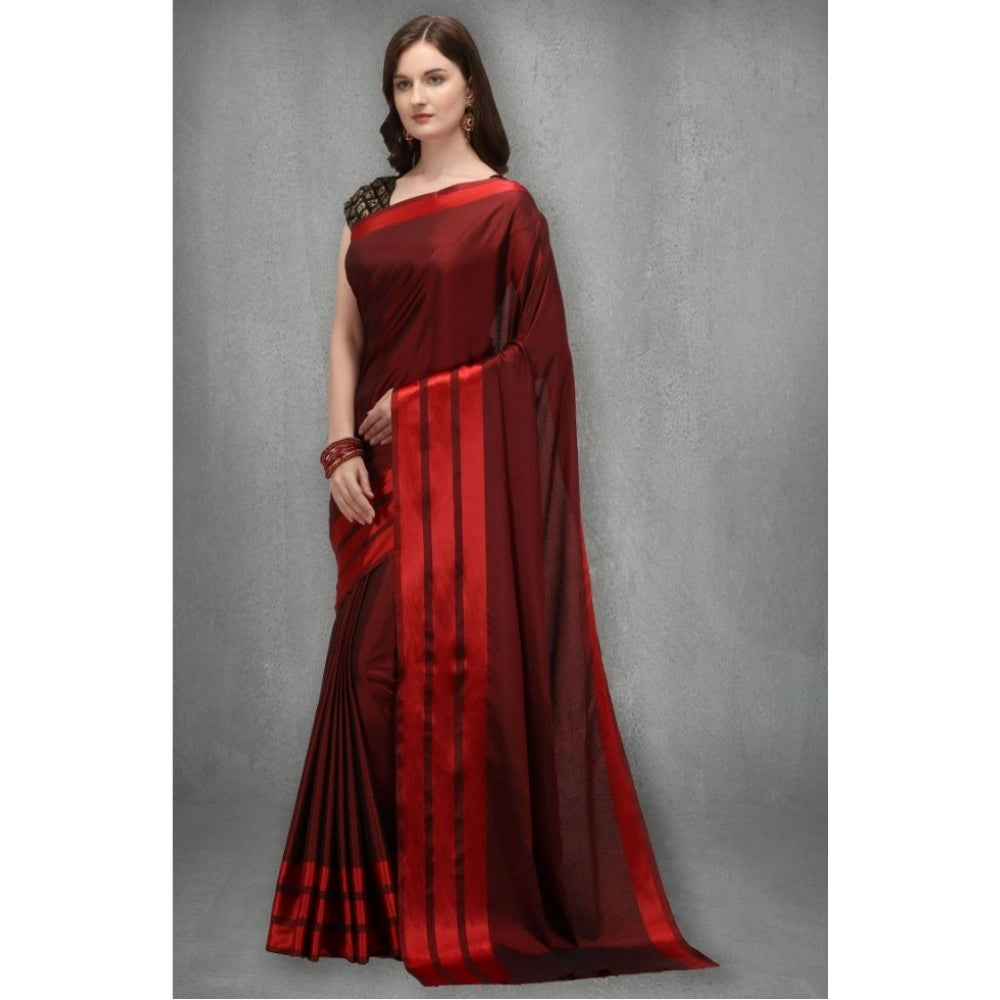 Seduva Women's Satin Silk Saree with Blouse (Red, 5-6 Mtrs)
