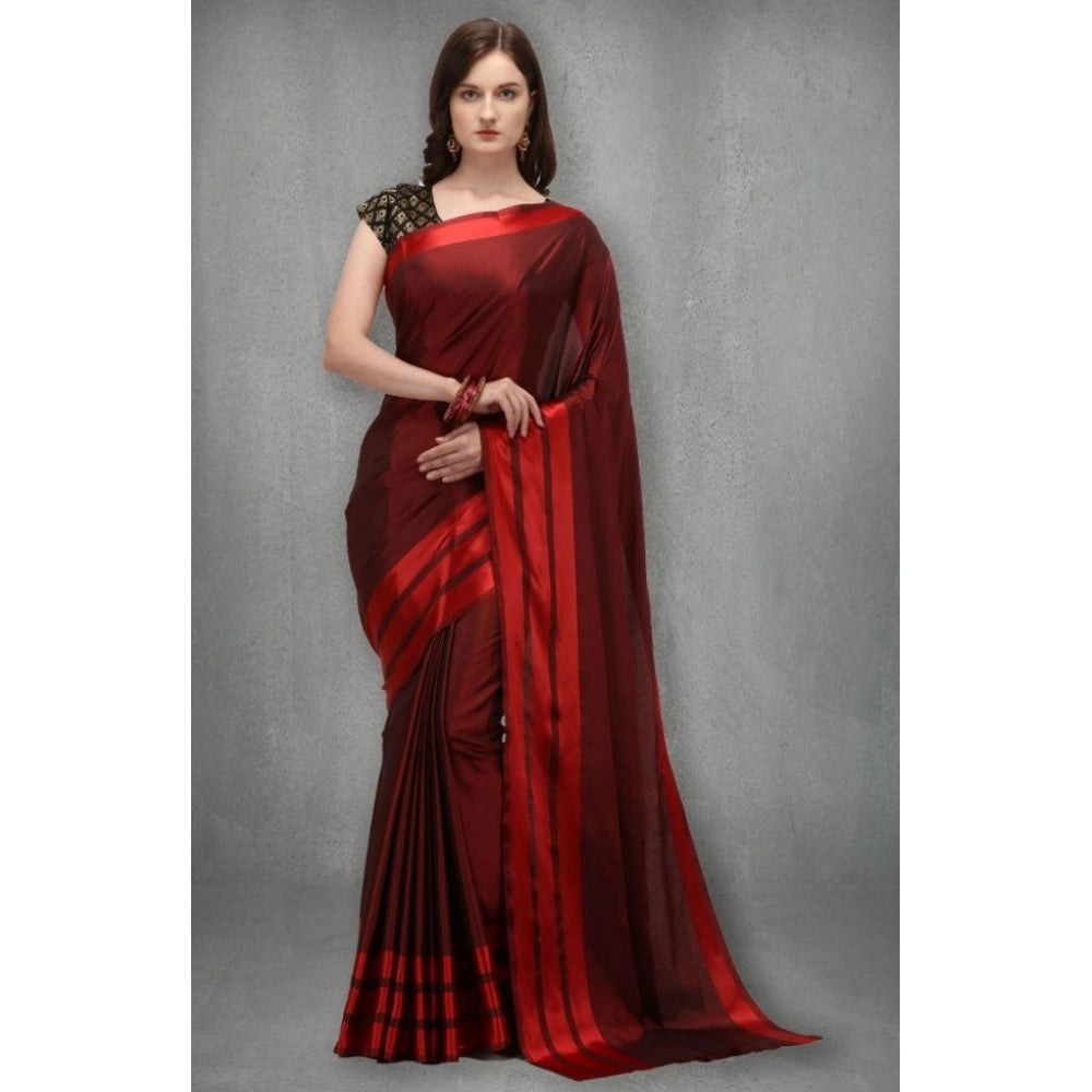 Seduva Women's Satin Silk Saree with Blouse (Red, 5-6 Mtrs)