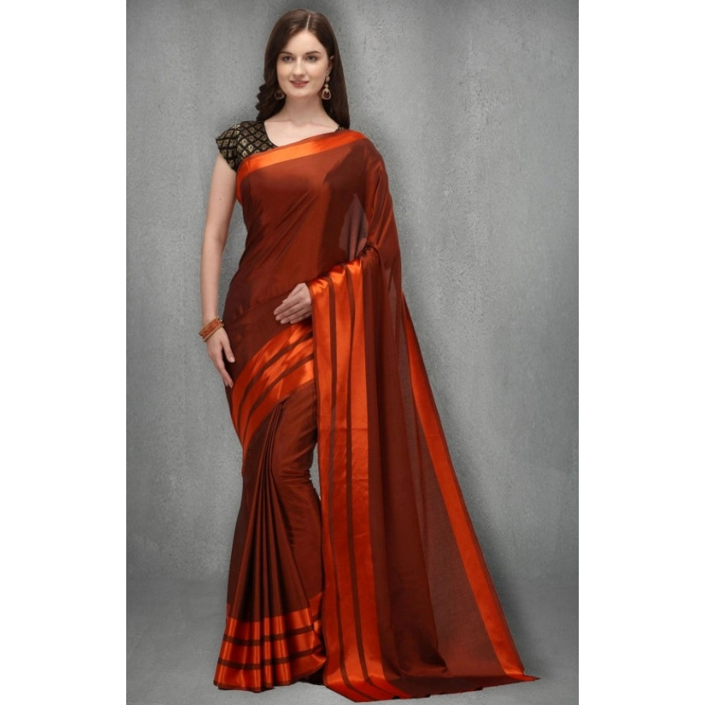 Seduva Women's Satin Silk Saree with Blouse (Orange, 5-6 Mtrs)